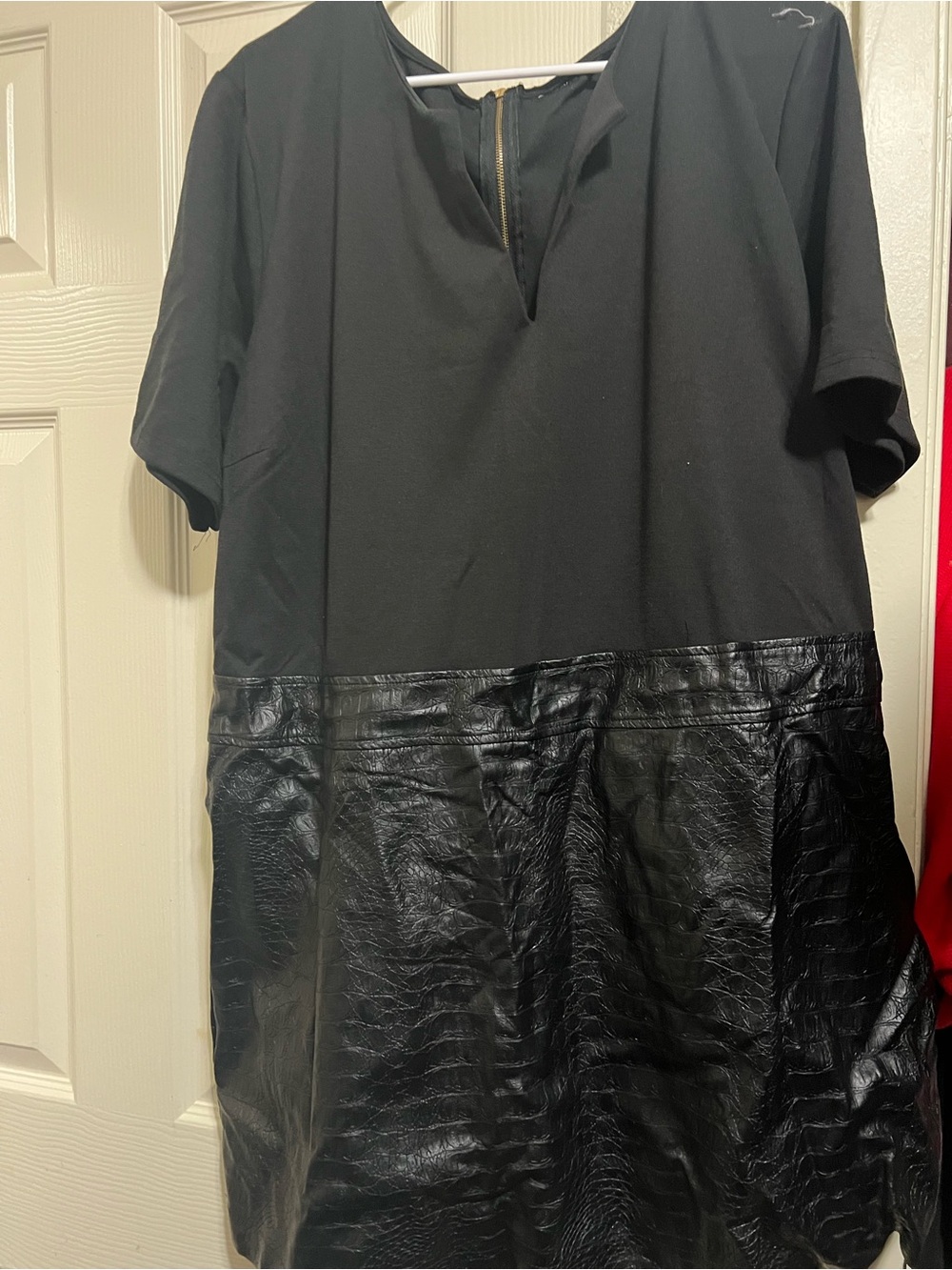 Women’s Black Mini Dress with Faux Leather Skirt